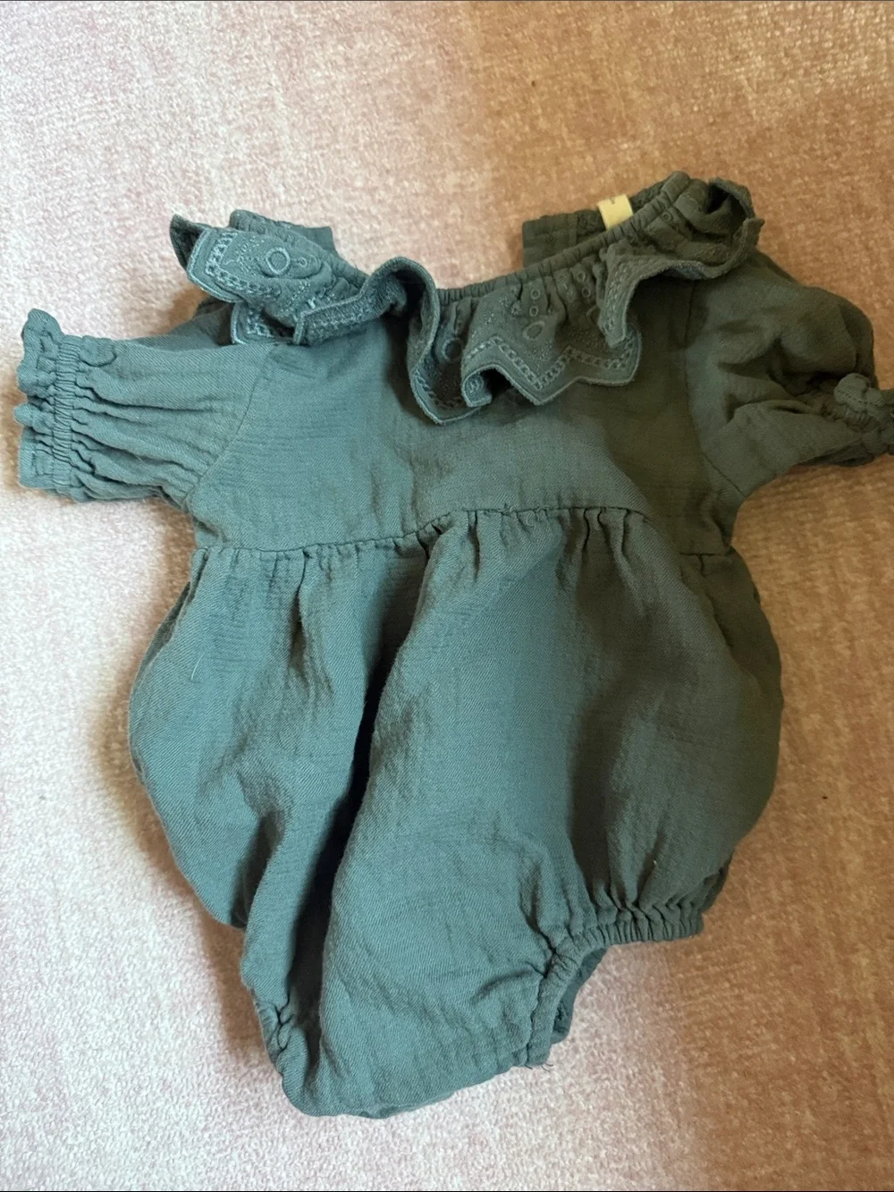 Quincy Mae Olive Green Ruffle Collar Bubble Romper